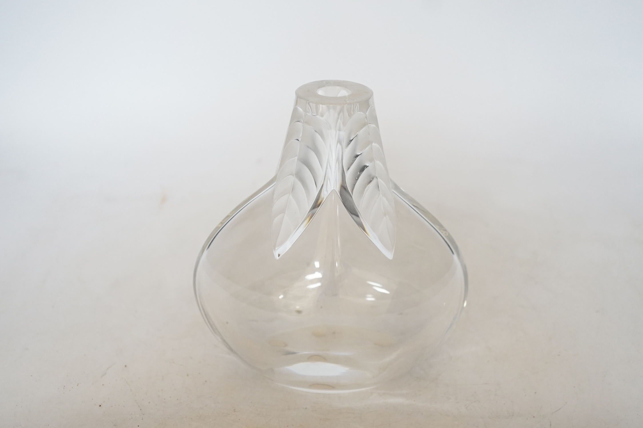 A Lalique Osumi Leaf glass vase, 17cm